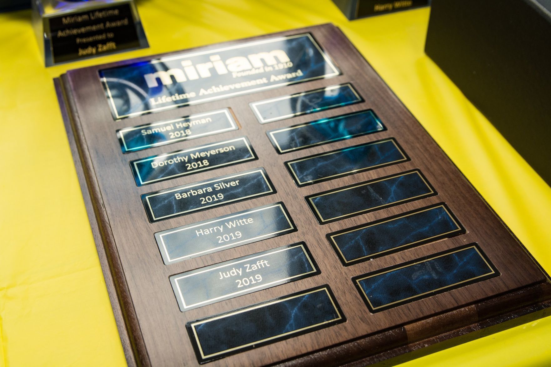 The Miriam Lifetime Achievement Award plaque